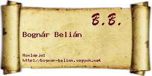 Bognár Belián névjegykártya